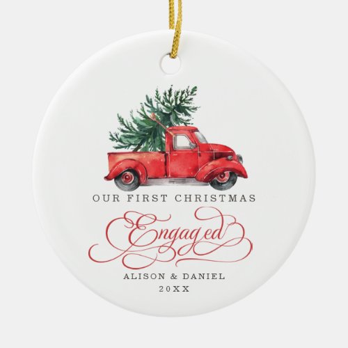 First Christmas Engaged Pre Wedding Pine Tree Ceramic Ornament