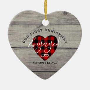 First Christmas Engaged Rustic Heart Customized Ceramic Ornament