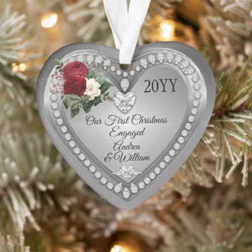 First Christmas Engaged Silver Diamonds Keepsake Ornament