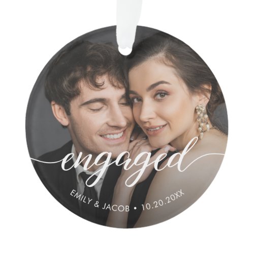First Christmas Engaged White overlay Custom Photo Ornament