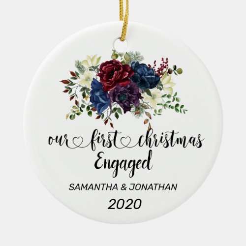 First Christmas Engaged Winder Floral Custom Ceramic Ornament