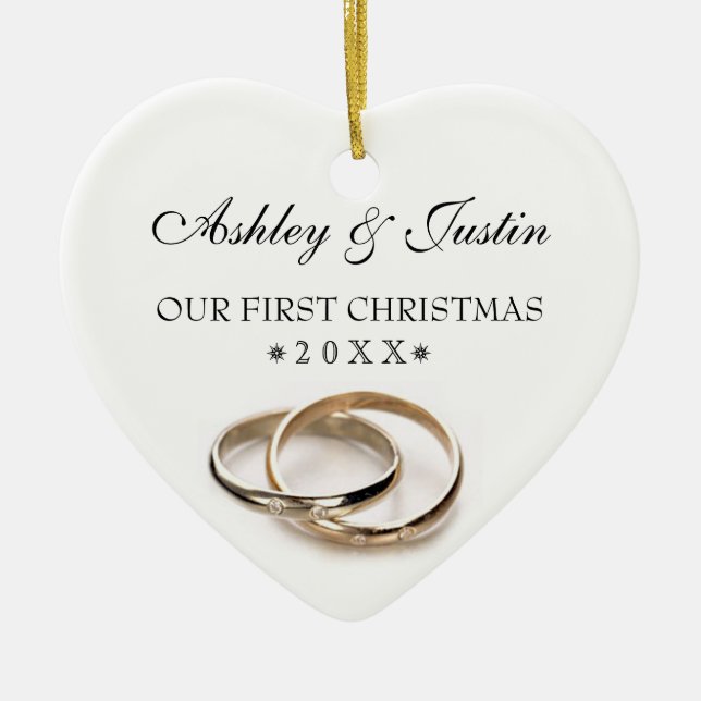 First Christmas Entwined Wedding Rings Ceramic Ornament (Front)