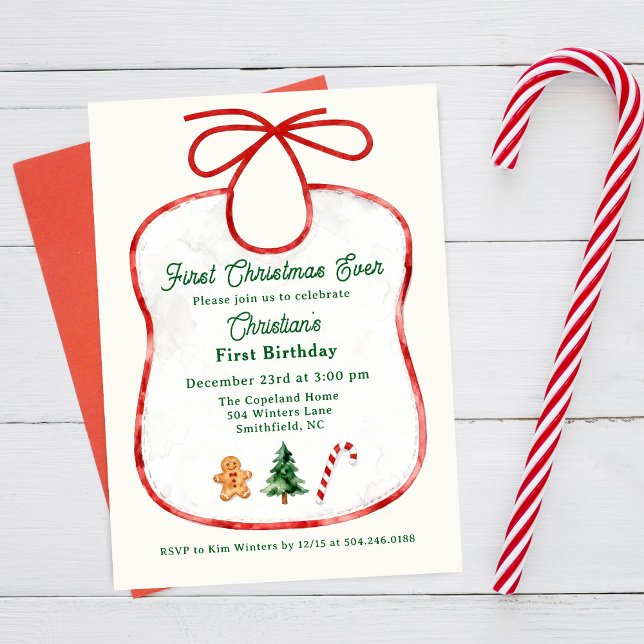 First Christmas Ever Bib First Birthday Invitation (Creator Uploaded)