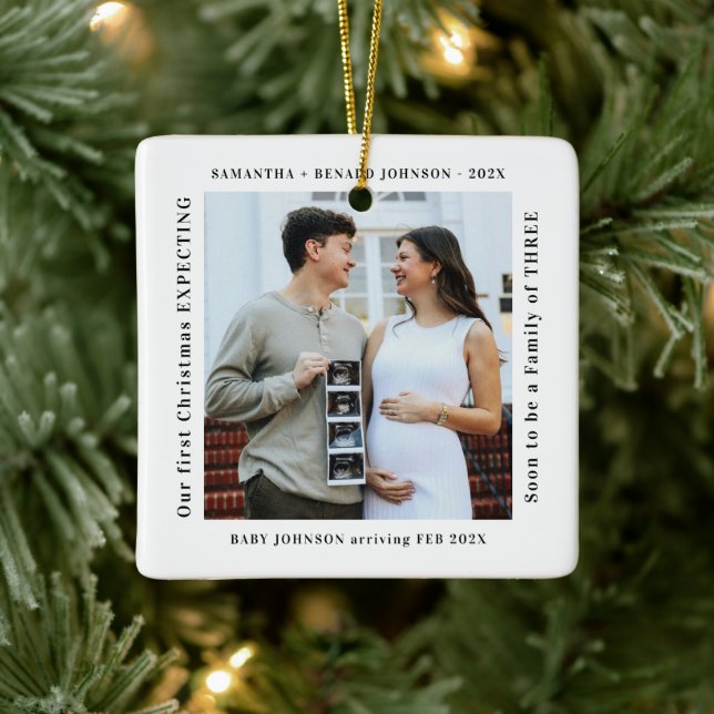 First Christmas Expecting Pregnancy Announcement Ceramic Ornament (Tree)