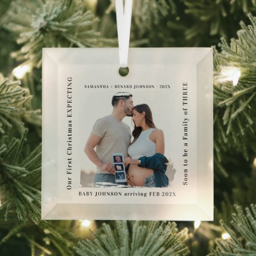 First Christmas Expecting Pregnancy Announcement  Glass Ornament