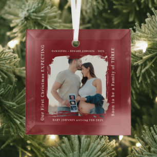First Christmas Expecting Pregnancy Announcement Glass Ornament