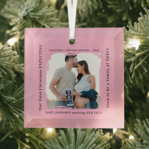 First Christmas Expecting Pregnancy Announcement Glass Ornament