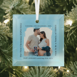 First Christmas Expecting Pregnancy Announcement  Glass Ornament