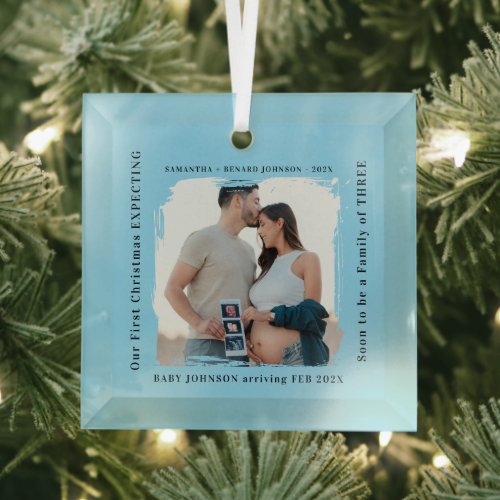 First Christmas Expecting Pregnancy Announcement  Glass Ornament
