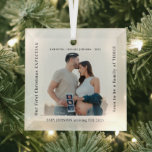First Christmas Expecting Pregnancy Announcement  Glass Ornament<br><div class="desc">Celebrate the joy of new beginnings with this First Christmas Expecting pregnancy announcement ceramic ornament. A beautiful way to share your exciting news, it’s perfect for displaying on your tree or gifting to family and friends. Ideal for holiday reveals, Christmas parties, or as a keepsake to remember this special season,...</div>