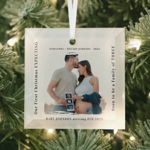First Christmas Expecting Pregnancy Announcement  Glass Ornament