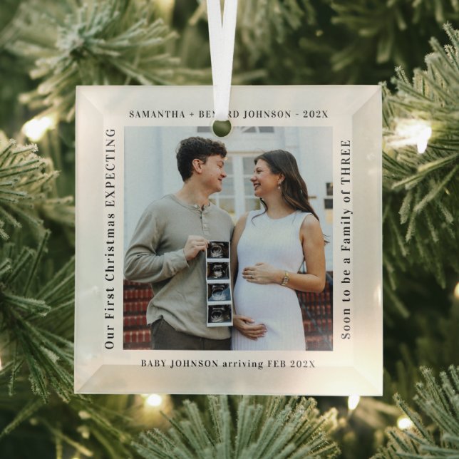 First Christmas Expecting Pregnancy Announcement Glass Ornament (Insitu)