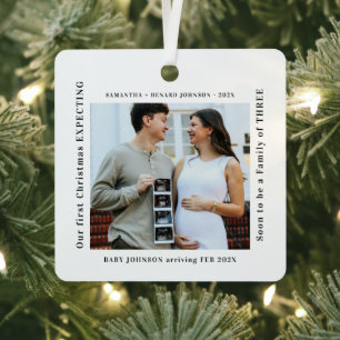 First Christmas Expecting Pregnancy Announcement Metal Ornament