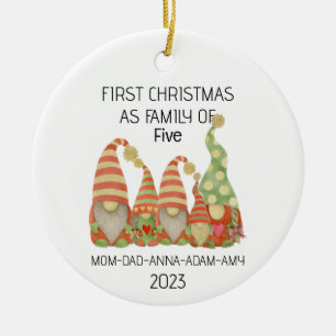 First Christmas Family Five Retro Gnoomes Ornament