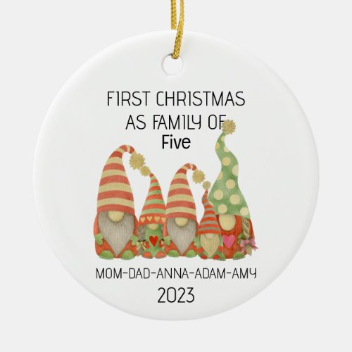 First Christmas Family Five Retro Gnoomes Ornament