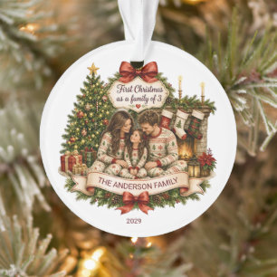 First Christmas Family of 3 Watercolor Christmas Ornament
