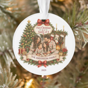 First Christmas Family of 4 Watercolor Christmas Ornament
