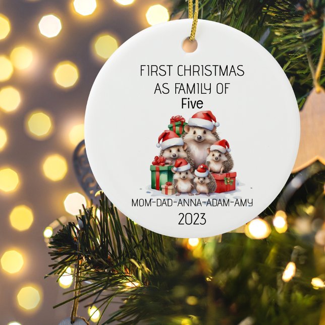 First Christmas Family of Five Hedgehogs Ceramic Ornament (Creator Uploaded)