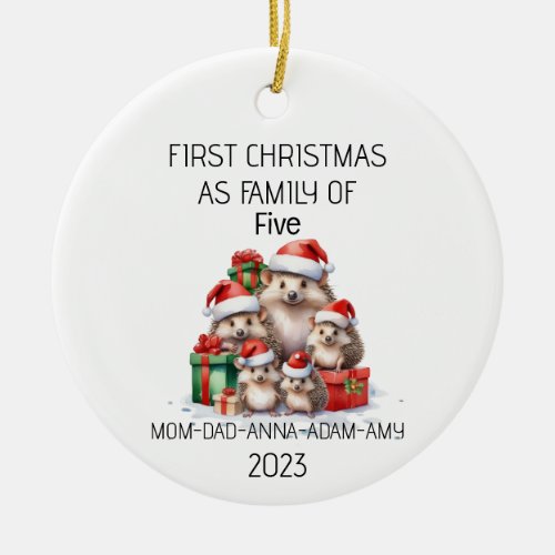 First Christmas Family of Five Hedgehogs Ceramic Ornament