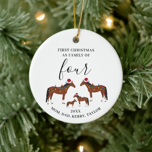 First Christmas Family of Four Cute Horses Ceramic Ornament