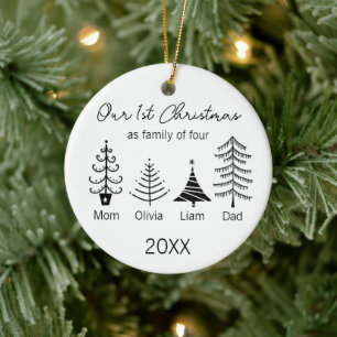 First Christmas Family of four Modern Tree Ceramic Ornament