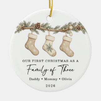 First Christmas Family of Three Custom Ceramic Ornament