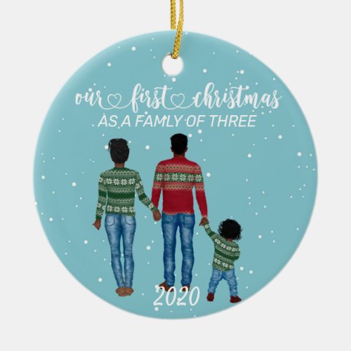 First Christmas Family of Three Ethnic girl Ceramic Ornament