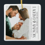 First Christmas Family of Three Mommy  Daddy Photo Ceramic Ornament<br><div class="desc">Celebrate your growing family with the First Christmas Family of Three Mommy Daddy Photo Ceramic Ornament, a heartfelt keepsake for your holiday tree. Featuring a customizable photo space for parents and their little one, this ornament captures the joy and love of your first Christmas as a family of three. Perfect...</div>