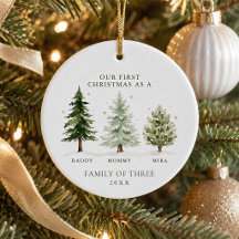 First Christmas Family of Three Personalized Trees