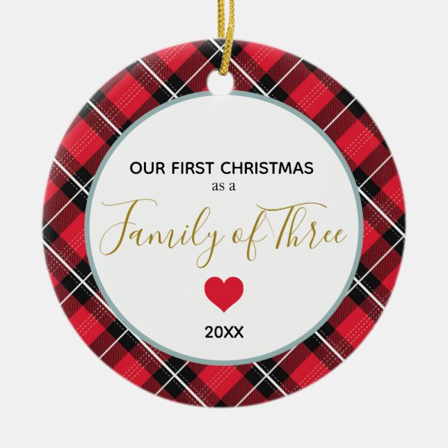 First Christmas Family of Three Photo Baby Newborn Ceramic Ornament (Front)
