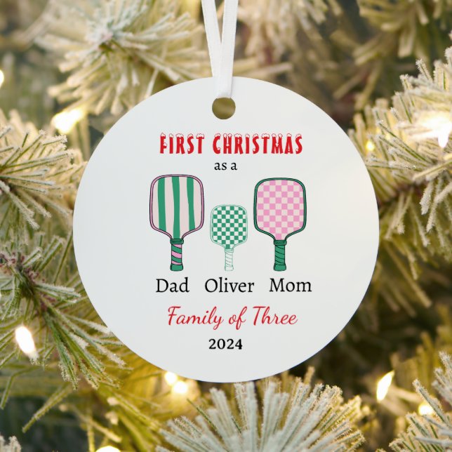 First Christmas family of three Photo Keepsake Metal Ornament (Insitu)