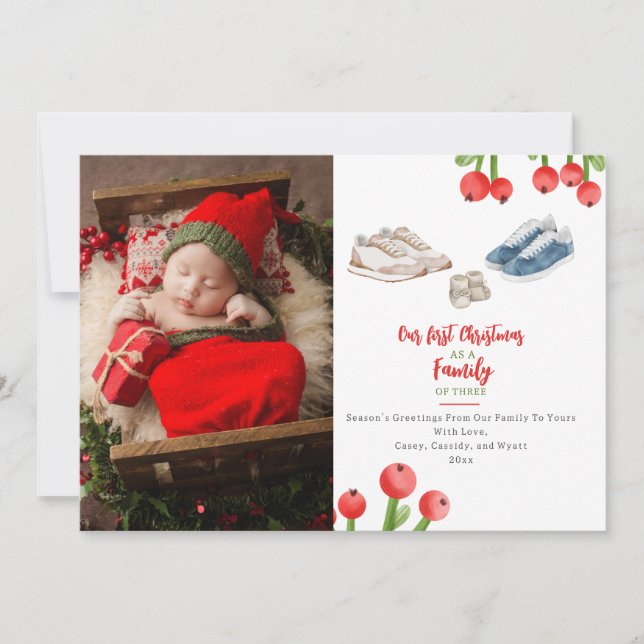 First Christmas Family of Three Sneakers Photo Holiday Card (Front)