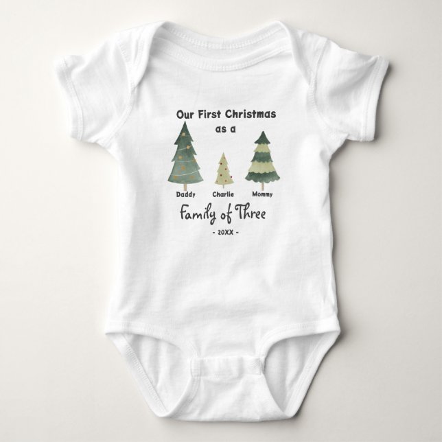 First Christmas Family of Three t-shirt Baby Baby Bodysuit (Front)