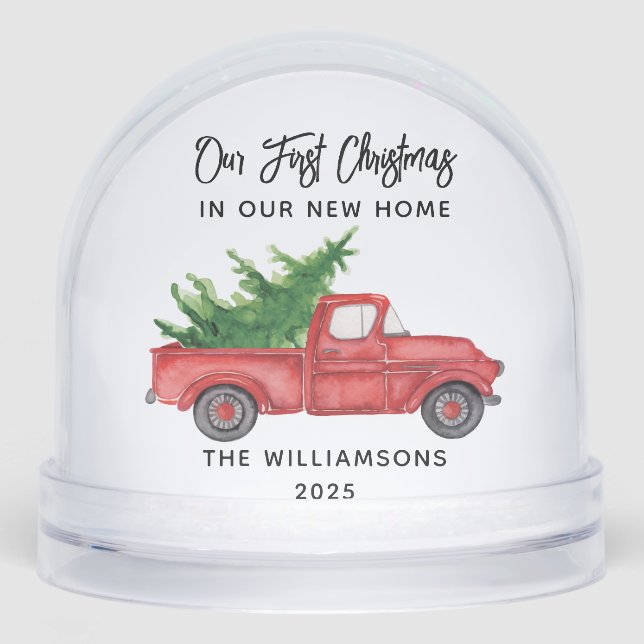 First Christmas Family Photo Red Truck Christmas Snow Globe (Front)