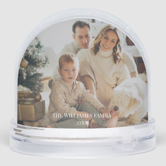 First Christmas Family Photo Script Minimal Name Snow Globe (Back)