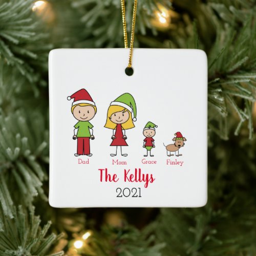 First Christmas Family With Dog Personalized Ceramic Ornament