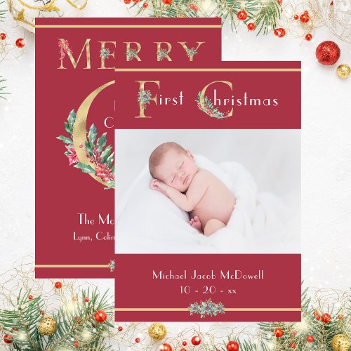 First Christmas Festive Red Baby Photo Invitation