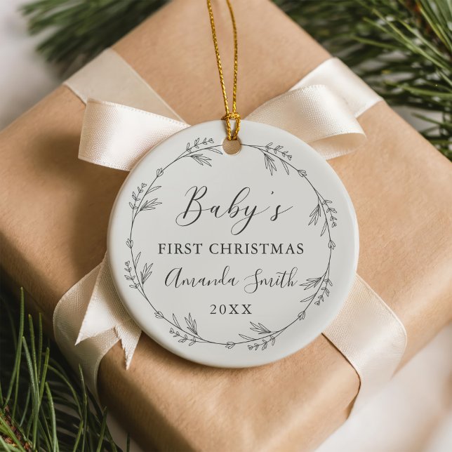 First Christmas Floral Botanical Wreath Ceramic Ornament (Creator Uploaded)