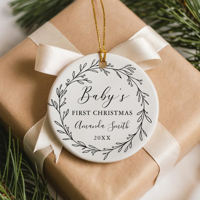 First Christmas Floral Botanical Wreath Ceramic Ornament (Creator Uploaded)