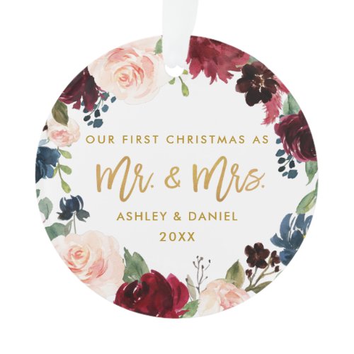 First Christmas Floral Gold | Photo Back Ornament