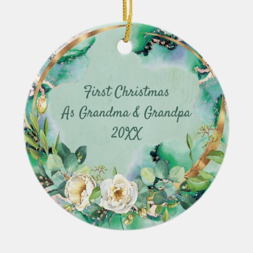 First Christmas Floral Grandparent  Ceramic Ornament