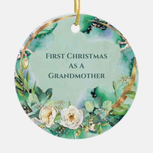 First Christmas Floral Photo Grandmother Ceramic Ornament