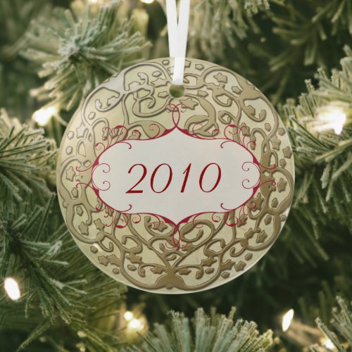 First Christmas for Newly Weds Gold Scroll Glass Ornament