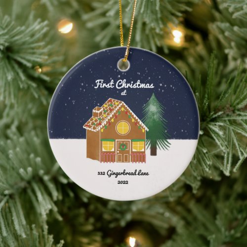 First Christmas Gingerbread House New Home  Ceramic Ornament