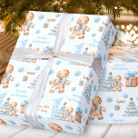 First Christmas Gingerbread Man Boy Blue Name Text Wrapping Paper<br><div class="desc">Christmas wrapping paper with a cute gingerbread man,  Christmas tree,  gifts and snowflakes for the first Christmas or for the 1st Christmas Birthday of a baby boy with the name and two other different texts,  easily personalize them. The light blue background. - Kate Eden Art</div>