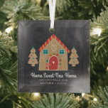 First Christmas Gingerbread New Home Chalkboard Glass Ornament<br><div class="desc">“Home Sweet New Home”. Here’s a wonderful way celebrate your 1st Christmas in your new home with this adorable, whimsical, chic, simple, modern, custom name Christmas glass ornament. A cute gingerbread house, cookie trees and playful script typography overlay a rustic chalkboard background. Personalize with your names and year. Choose various...</div>
