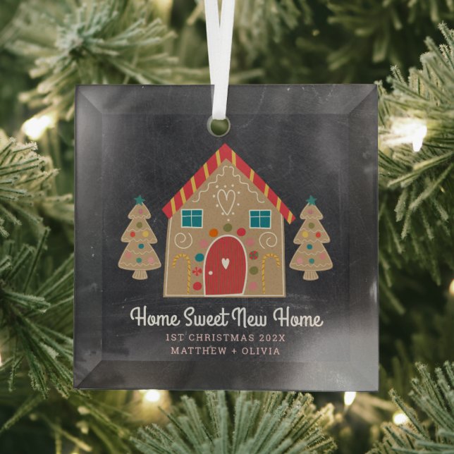 First Christmas Gingerbread New Home Chalkboard Glass Ornament (Insitu)