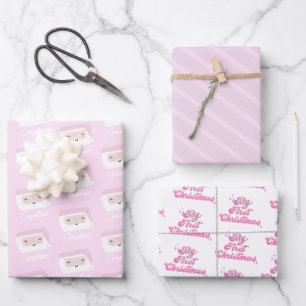 First Christmas Girls Pink Custom Wrapping Paper Sheets
