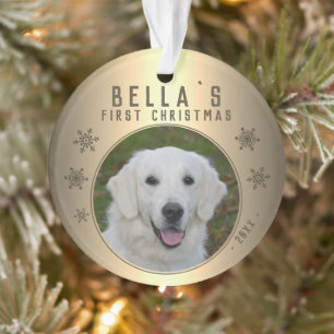 First Christmas Gold Snowflake Puppy Photo Ornament