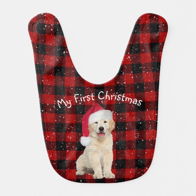 First Christmas Golden Retriever Puppy  Baby Bib (Front)